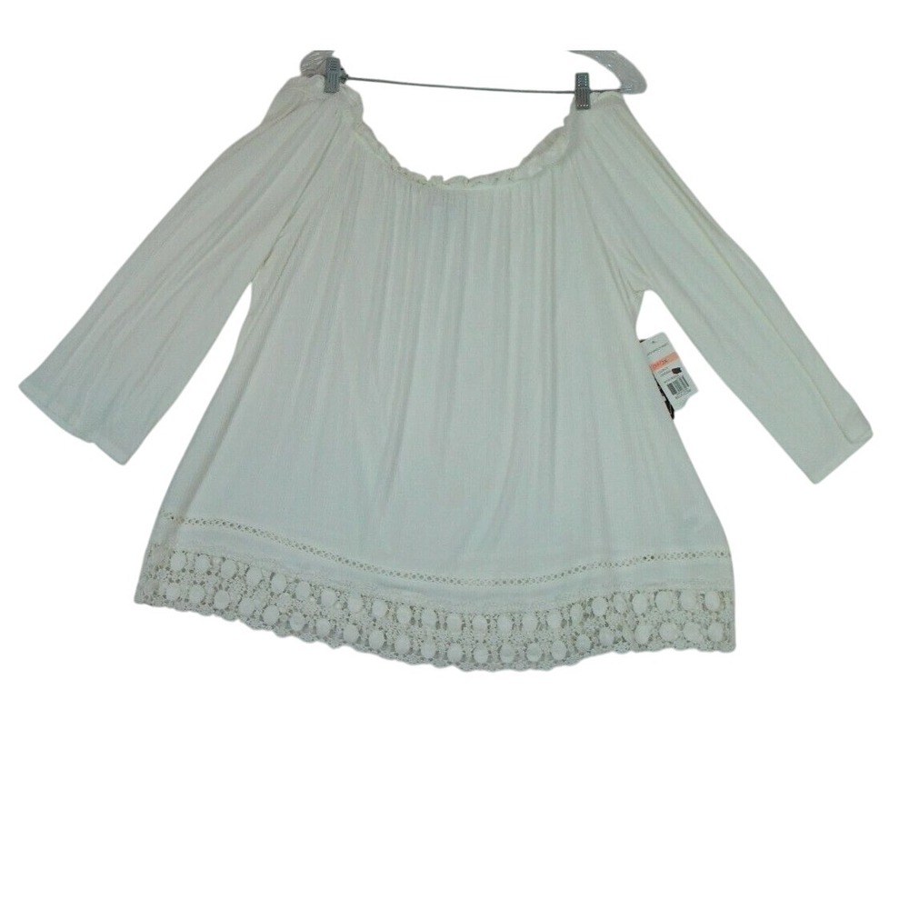 Kim Rogers Women's Top Elastic Off Shoulder Cream Knit Lace Hem‎ Size 2X NWT